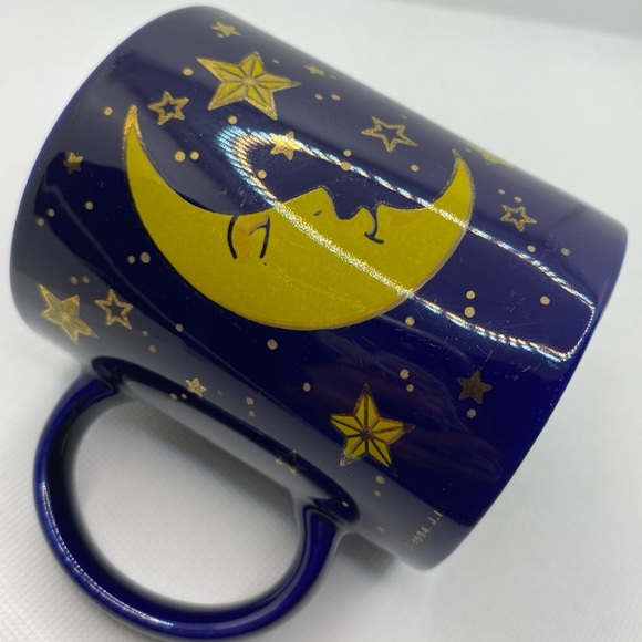 Vintage 1994 J.I.I. Cobalt Blue Moon Stars Mug Celestial JII 90s Yellow Zodiac - Picture 16 of 16